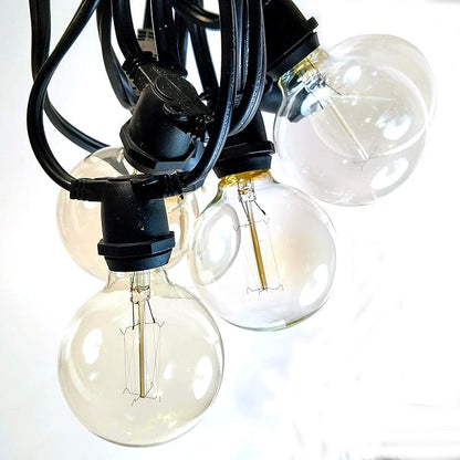 Hometown Evolution, Inc. Commercial Edison Bulb Outdoor String Lights with Hand-Threaded Filament (G60 Lantern Edison - Commercial Black Wire, 25 ft)