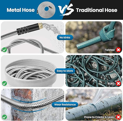 Garden Hose 100FT, Water Hose with 10 Function Nozzle, Garden Hose Metal with Leak-proof Connectors, Kink-Free & Ultra Flexible, Rust/Pet/Puncture Proof for Lawn, Yard, RV, Car Wash, 550PSI