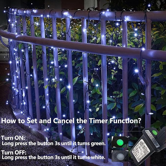 YEGUO 165ft 500 LED Christmas Lights Outdoor Waterproof, White String Lights Indoor, Green Wire Twinkle Tree Light Plug in with 8 Modes Timer Memory