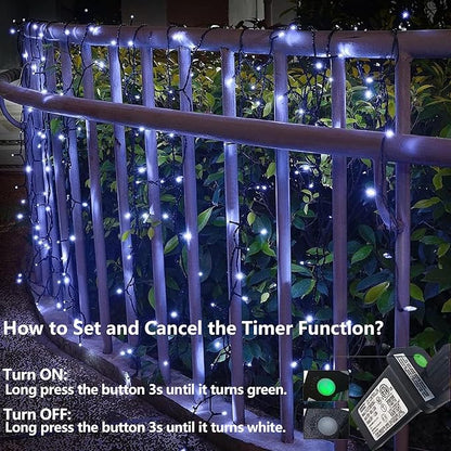 YEGUO 165ft 500 LED Christmas Lights Outdoor Waterproof, White String Lights Indoor, Green Wire Twinkle Tree Light Plug in with 8 Modes Timer Memory