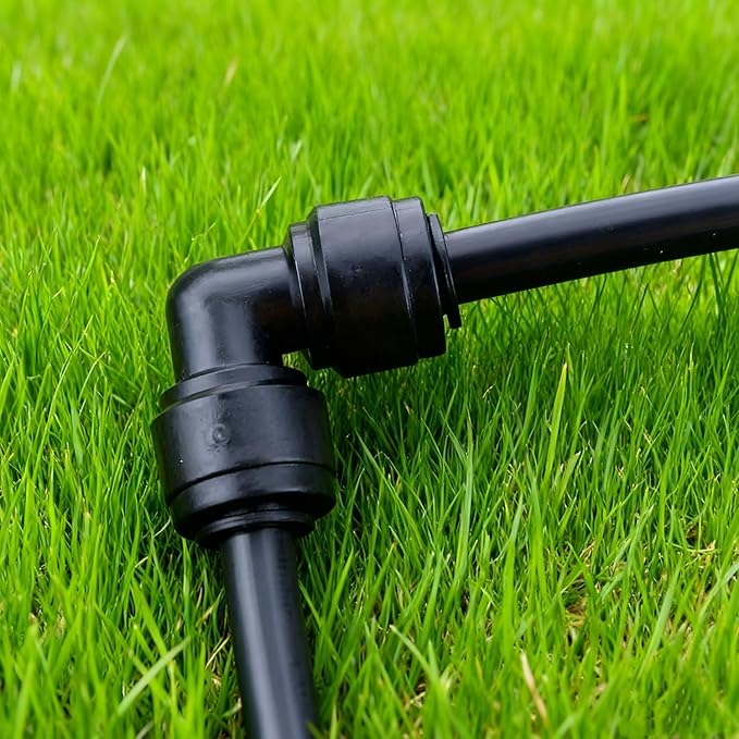 12 Pack 1/4 Inch Drip Irrigation Elbow Fitting, 90 Degree Quick Connect Corner Connector for 1/4" Tubing, Leak-Proof & Easy Install for Garden, Farm, Greenhouse Systems