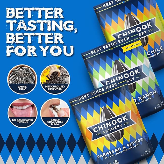 Chinook Seedery Roasted Sunflower Seeds - Jumbo Seeds Keto Snacks - Best For Snack Packs - Gluten Free, Non GMO Snack Food Gifts - 4 Ounce (Pack of 3) - Bring the Heat Variety Pack