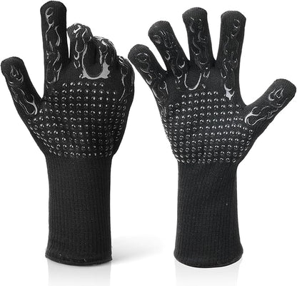 Professional Heat Resistant Gloves 1472°F, Fireproof Aramid Fiber/Silicone/Cotton BBQ Gloves for Grilling, Oven, Fireplace, Cooking & Heavy Duty Kitchen Handling（A Pair for Sale）