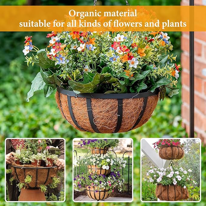 Legigo 4 Pack 8 Inch Hanging Basket Coco Liners Replacement, 100% Natural Round Coconut Coco Fiber Planter Basket Liners for Hanging Basket Flowers/Vegetables