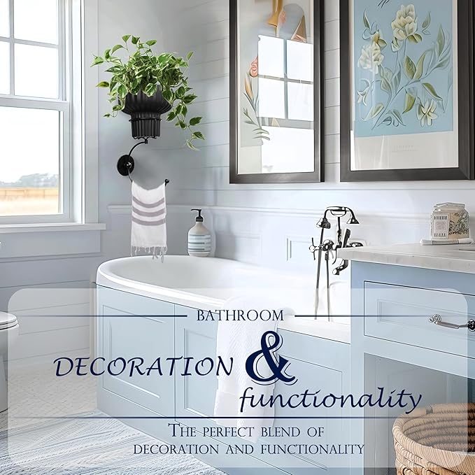 Hanging Plant Wall Vessel for Flowers with Hook, Indoor Outdoor Boho Bathroom Decor Wall Art Planter Mounted Vase (Black)