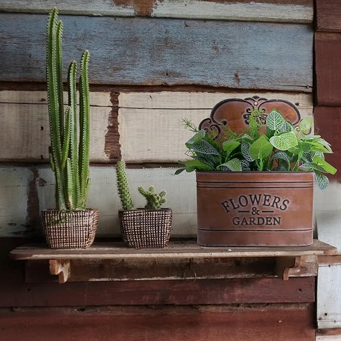 CVHOMEDECO. Farmhouse Metal Wall Planter Rustic Galvanized Flower Holder Wall Mount Flower pots for Indoor, Outdoor and Wall Decor, Set of 2 (Rusty)
