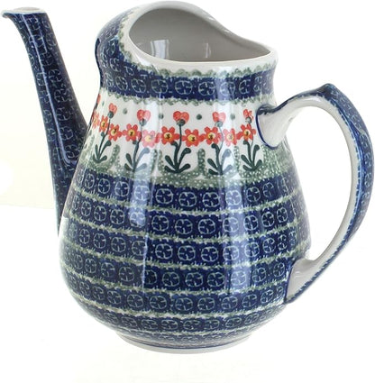 Blue Rose Polish Pottery - Orange Peach Posy Watering Can - 8" Tall - Polish Pottery Watering Can, for The Garden, Patio or Indoor Décor