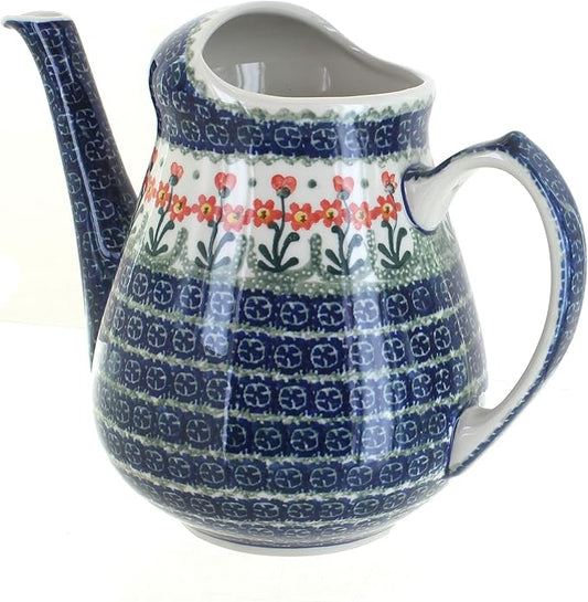 Blue Rose Polish Pottery - Orange Peach Posy Watering Can - 8" Tall - Polish Pottery Watering Can, for The Garden, Patio or Indoor Décor