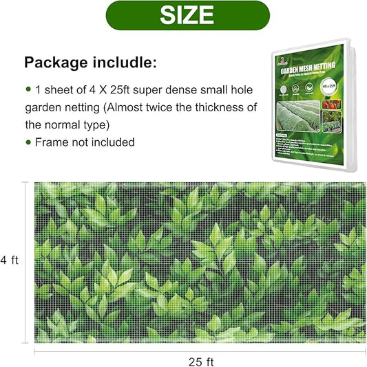 Garden Netting, Jevrench Durable Ultra Fine Garden Netting, Garden Plant Cover Row Cover Makes Plants, Vegetables, Fruits, and Flowers Grow Better (4ft x 25ft)