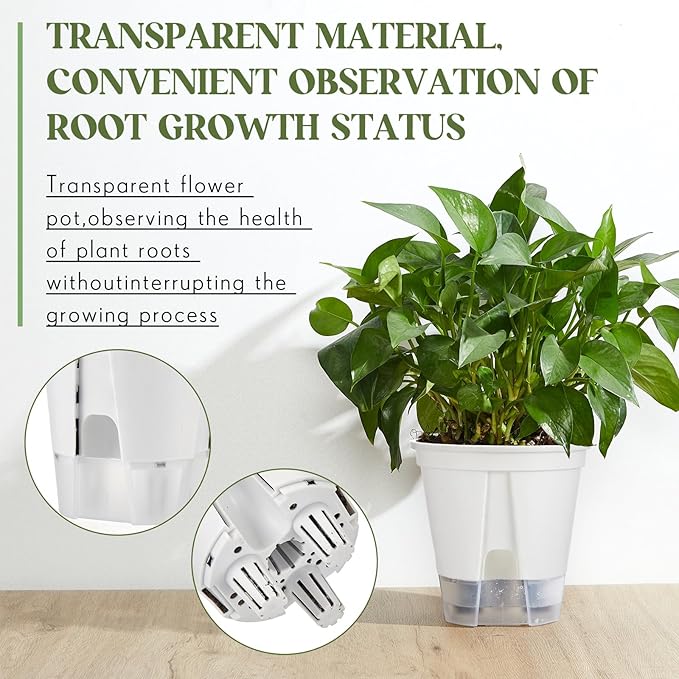 9 Pcs Self Watering Pots for Indoor Plants with Deep Reservoir and High Drainage Holes for Outdoor Plants and Flowers, Bare Root Planter (4.72'',5.91'',7.09'',White)
