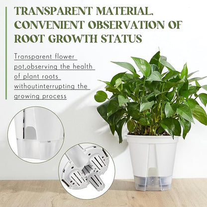 9 Pcs Self Watering Pots for Indoor Plants with Deep Reservoir and High Drainage Holes for Outdoor Plants and Flowers, Bare Root Planter (4.72'',5.91'',7.09'',White)