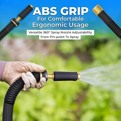TITAN Garden Hose | Flexible, Lightweight, Kink-Free & Durable Hybrid Water Hose with Heavy Duty Brass Connectors & High-Pressure Jet Nozzle (25FT x 1/2”)