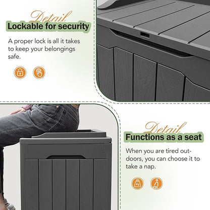 Greesum 31 Gallon Resin Deck Box All Weather Outdoor Storage Boxes for Patio Furniture Set,Outdoor Toys,Garden Tools,Gray