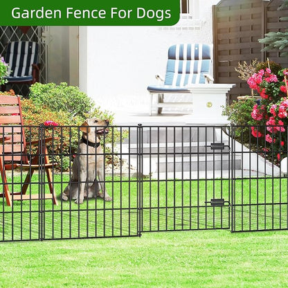 Metal Garden Fence 28in (H) x 35ft (L), 1 Gate + 14 Panels Dog Fences Border Fence Animal Barrier, No Dig Garden Fencing for Yard Flower Bed Lawn Patio Outdoor, PIN282815G Black