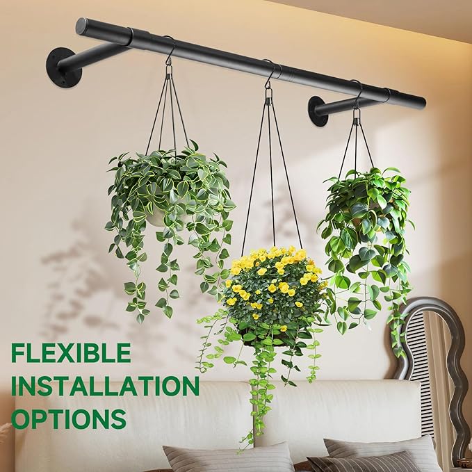 2 pcs Hanging Planters Rod – Plant Hanger Indoor for Window Ceiling, Hanging Plant Shelf for Wall Planter House Plants, Plant Shelves Metal Holder Bar 47.5In (Pots, Plants, Chains not Included)