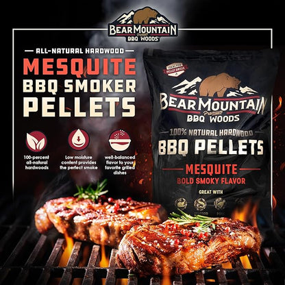 Bear Mountain All Natural Wood Pellets for Smoker, Grill & BBQ, 33 Lbs, Mesquite