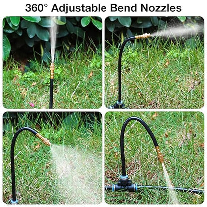 Mixc 50Ft 1/4" Drip Irrigation System,Garden Irrigation Kit with 12pcs 360° Adjustable Copper Nozzles,Automatic Watering System for Outdoor,Raised Bed,Potted Plant,Greenhouse Accessories for Yard