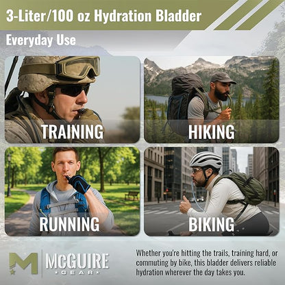 M MCGUIRE GEAR Hydration Bladder, 3L/100 oz. Water Bladder, Leak Proof Hydration Pack, Water Reservoir with Insulated Drinking Tube for Hiking, Cycling, and Biking
