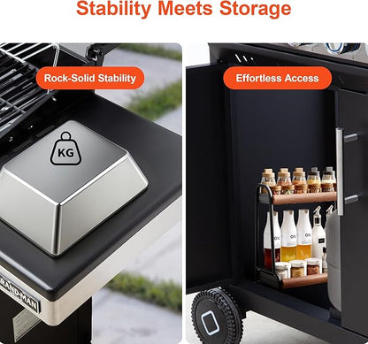 Brand-Man 6 Burner Propane Grill with Infrared Sear Side Burner & Porcelain-Enameled Cast Iron Grate and Plate, Cabinet Style Gas BBQ Grill with Side Table for Barbecue Grilling & Backyard Cooking