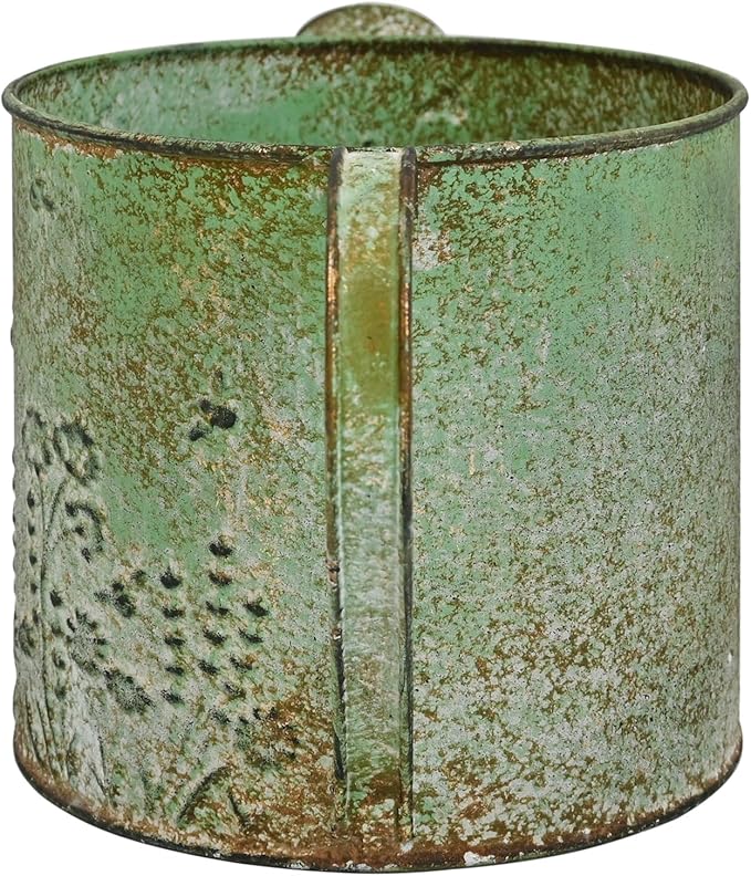 Vintage Metal Watering Can with Floral Embossed Design Garden Distressed Green Decorative Watering Pot Planter Rustic Farmhouse Waterer for Home Indoor Outdoor Garden Balcony Courtyard (Green)