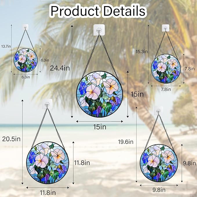 Stained Glass Window Hanging - Morning Glory Flowers Suncatcher for Door Yard Wildflowers Sun Catchers Decor Christmas Mother's Day Birthday Gifts for Women Mom Nana Friend Men 9.8 in