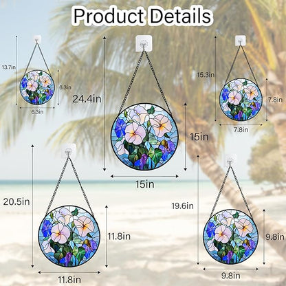Stained Glass Window Hanging - Morning Glory Flowers Suncatcher for Door Yard Wildflowers Sun Catchers Decor Christmas Mother's Day Birthday Gifts for Women Mom Nana Friend Men 7.8 in