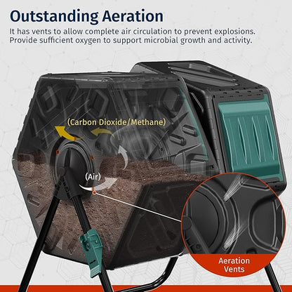 East Oak Dual Chamber Outdoor Compost Tumbler, 2×18.5 Gallon Compost Bin, Rotating Composter with Aeration & Locking System for Garden, Kitchen & Yard