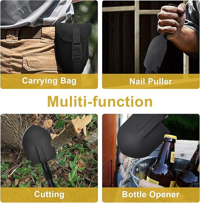 Camping Shovel, (24.21'') Survival Off Road E Tool Folding Shovel with Pickaxe, Portable Bag, High Carbon Steel, for Digging, Backpacking, Hiking, Gardening, Emergency, Outdoor