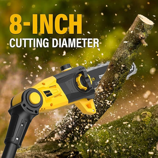 Pole Saw, 8-Inch Cordless Pole Saw for Tree Trimming, 15-FT Max Reach, 16ft/s Cutting Speed, Auto Oiling, Tool-Less Electric Pole Saws, Tree Trimmer with 2x3.0Ah Battery & Charger