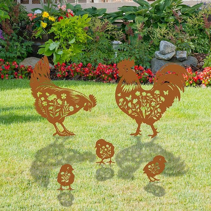 Chicken Metal Garden Stakes Yard Decor, 6PCS Black Chicken Silhouette Statues Garden Decor for Women Men Gifts, Metal Yard Stakes Gifts for Yard Art, Patio, Outside, Lawn Ornaments
