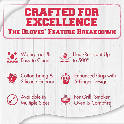 KITCHEN PERFECTION XL Silicone Smoker Oven Gloves for Women -Extreme Heat Resistant BBQ Gloves -Handle Hot Food Right on Your Grill Fryer&Pit|Waterproof Grilling Cooking Mitts|Superior Set+3 Bonuses