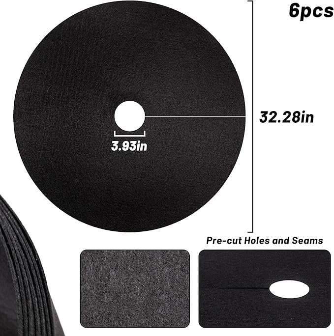 32.5 Inch Non-Woven Tree Mulch Ring 6 Pack, Weed Barrier Mat,Degradable Tree Mulch Used to inhibit Weed Growth and Landscape Weed Control Plant Root Protection (Black-6 pack-32.5")