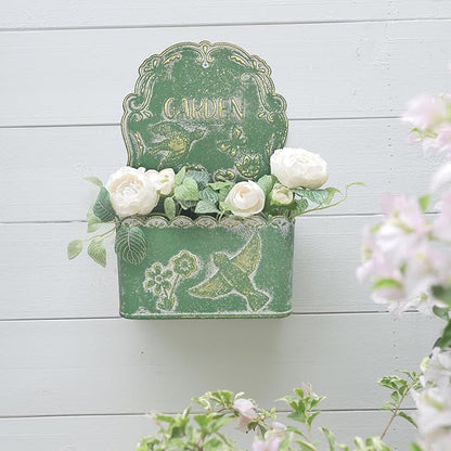 BIG FORTUNE Metal Wall Mount Planter Wall Vases for Flowers Shabby Chic Decor for Rustic Farmhouse Outdoor Decor (Green)