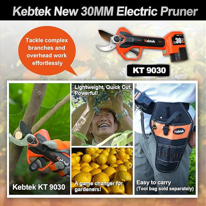 Kebtek Professional Electric Pruning Shears 2025 NEW, 16.8V 30mm Electric Pruner 2x2500mAh Batteries 8-10H Runtime Safety Switch, Pruning Shears Heavy Duty for Tree, Branch & Rose