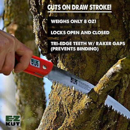 EZ KUT WOW Folding Saw 10” – Heavy-Duty Hand Saw for Tree Trimming, Pruning & Wood Cutting – Compact Foldable Design for Camping, Hunting & Survival – Razor Sharp SK4 Steel Blade