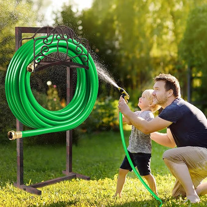 Garden Hose Holder Hanger Freestanding, Upgraded 4-Spike Heavy Duty Storage Reel Stand, Holds 150ft Hose for Outside Yard Lawn (Rustic Floral, Metal)