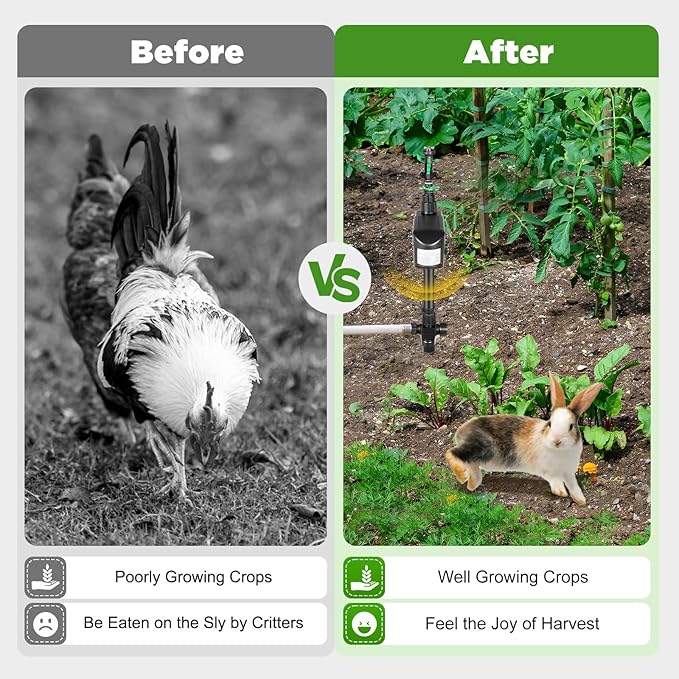 Solar Water Sprinkler Solar Powered Motion Activated Water Sprinkler Outdoor Sprinklers with Motion Sensor for Farmland Lawn Courtyard 1000ft², Applicable Temperature 32-104℉