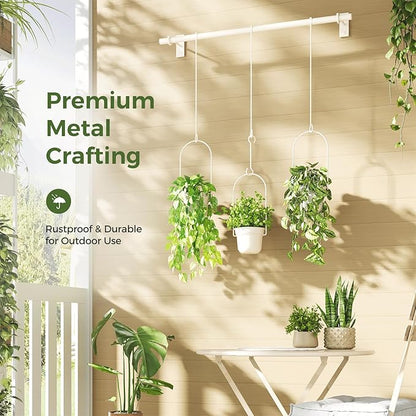 Bamworld Hanging Planters for Indoor Plants with 3Pots Metal Plant Hanger Indoor Hanging Plant Holder Wall Planters Window Plant Shelves Plant Hanger Rod for Hanging Pots for Wall Decor(White)