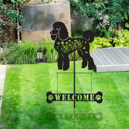 Poodle Metal Garden Stakes Yard Decor with a Lantern, Black Poodle Dog Silhouette Statues Garden Decorative Gifts for Yard Art, Patio, Outside, Lawn Ornaments, Christmas, Backyard, Pathway