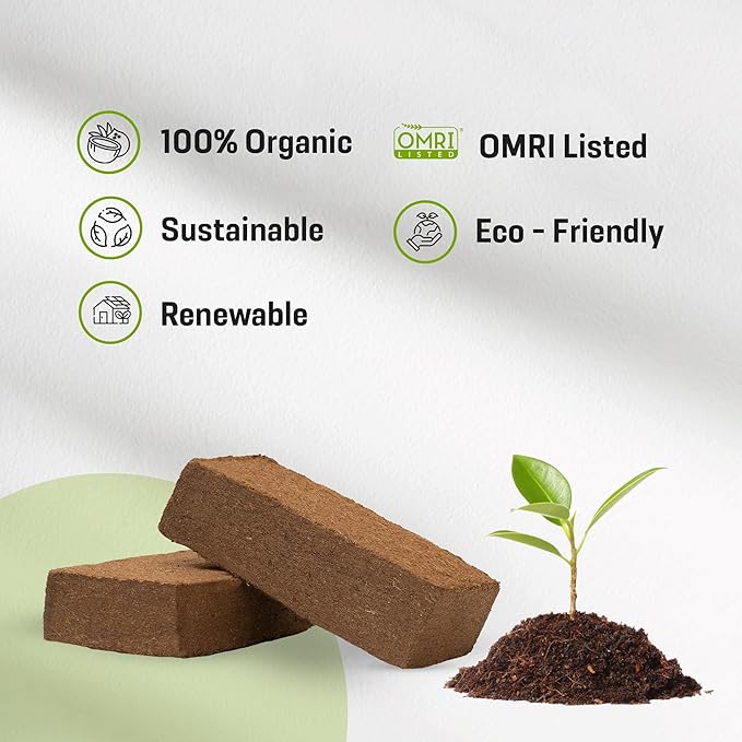 Coco Coir Bricks - Pack of 5, 1.4LBS Each (Total 7LBS)| Organic Solution for Sustainable Gardening! |OMRI Listed | Renewable Soil Made of Coconut | PH (Neutral) | Low EC