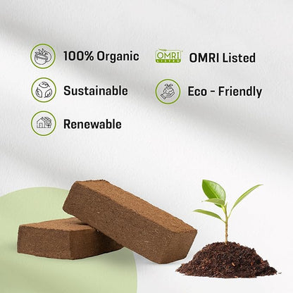 Coco Coir Bricks - Pack of 5, 1.4LBS Each (Total 7LBS)| Organic Solution for Sustainable Gardening! |OMRI Listed | Renewable Soil Made of Coconut | PH (Neutral) | Low EC