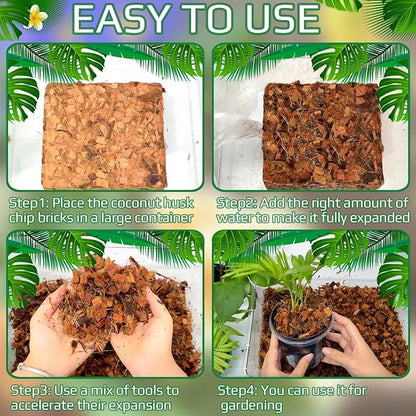 Halatool 10LBS Coco Coir Chips for Plants, 100% Compressed Organic Coco Husk with Low EC pH Balanced, Coconut Substrate Growing Mulch for Flowers, Garden, Orchids, Herbs,Landscaping
