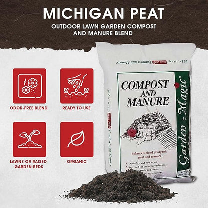 Michigan Peat 40 Pound Garden Magic Compost and Manure with Odor Free Blend and Naturally Moist and Fibrous for Lawn and Garden, 3 Pack