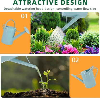 Galvanized Watering Can for Outdoor Indoor Plants, 1.7 Gallon Blue Decorative Countryside Style Water Can with Removable Spout, Metal Watering Can for Indoor Plants and Garden Flower