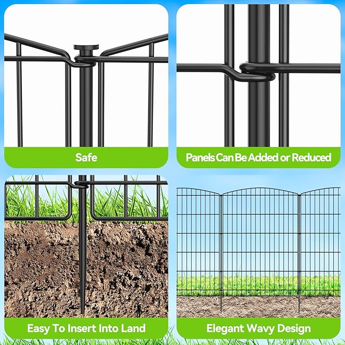 INJOPEXI Decorative Garden Fence 6 Panels 13ft (L)×36in (H) Animal Barrier Fences with 6 Panels Rustproof Metal Wire No Dig Rabbit Fencing Dog Fence for Outdoor Backyard Patio - Without Fence Gate