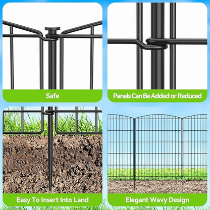 INJOPEXI Decorative Garden Fence 6 Panels 13ft (L)×36in (H) Animal Barrier Fences with 6 Panels Rustproof Metal Wire No Dig Rabbit Fencing Dog Fence for Outdoor Backyard Patio - Without Fence Gate