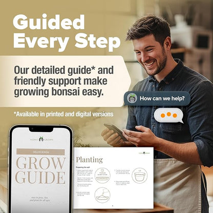 HOME GROWN Bonsai Tree Kit – Grow 4 Bonsai Types Indoors with Complete Starter Kit Including Pots Peat Pellets and Bonus Grow Guide – Unique Gardening Gift for Men Women Beginners
