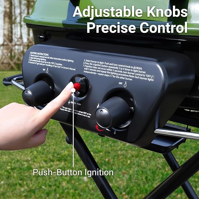 Brand-Man Propane Gas Grill, Portable Standup Grill with Folding Cart & Push-Button Ignition, Ideal for Camping, Tailgating, BBQ, Backyard, Patio & More