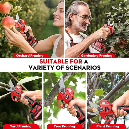 Electric Pruning Shears 21V - Max 1.77"(45mm) Cutting Diameter Cordless Pruning Shears Garden Tool with LCD Display & 2 x 2000mAh Battery & Brushless Motor For Orchard Tree Branch Trimming