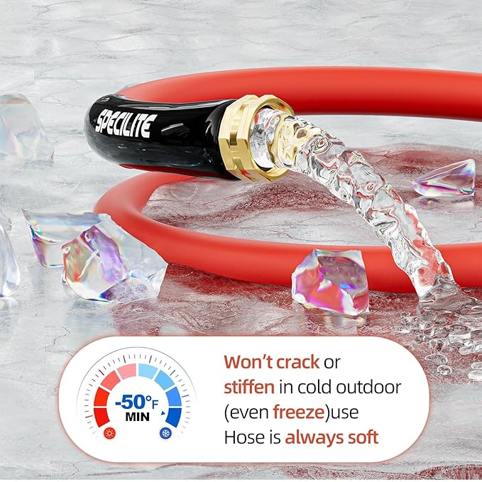 SPECILITE 5/8" Hot/Cold Short Leader Garden Water Hose 15 ft, -50℉-190℉, Flexible & Lightweight Rubber Pipes With 3/4" Brass Fittings for Yard, Outdoor, Farm, Red